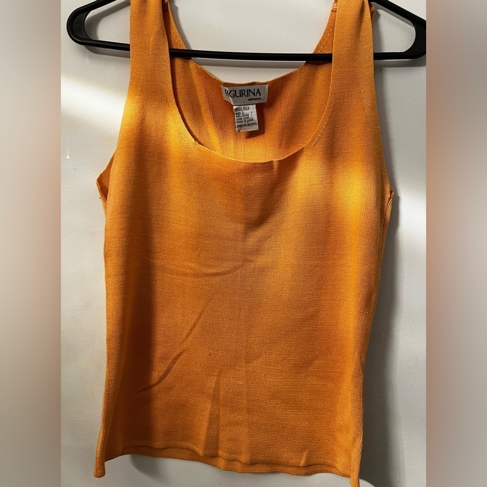 Figurina 100% Silk Orange Glam Summer Tank Top Womens Size L Peach Knit